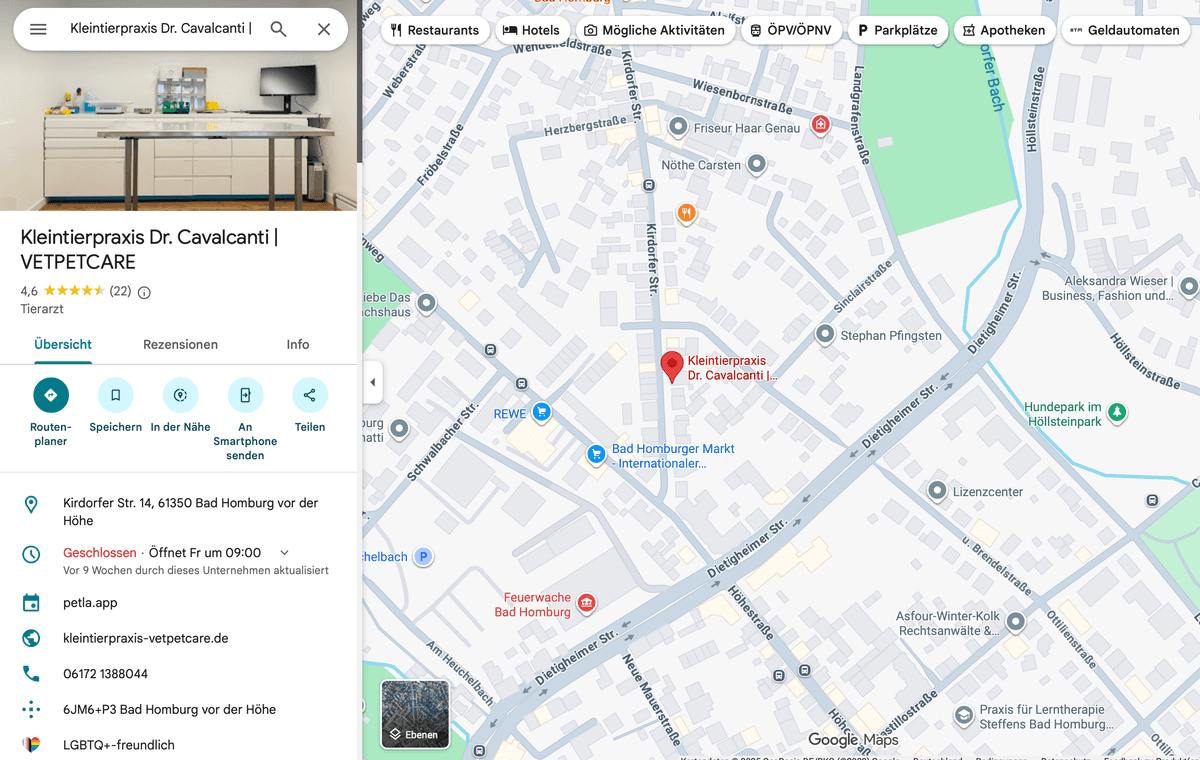 Google-Unternehmensprofil über Google Maps