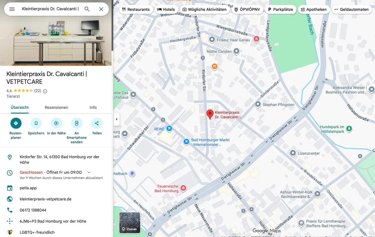 Google-Unternehmensprofil über Google Maps