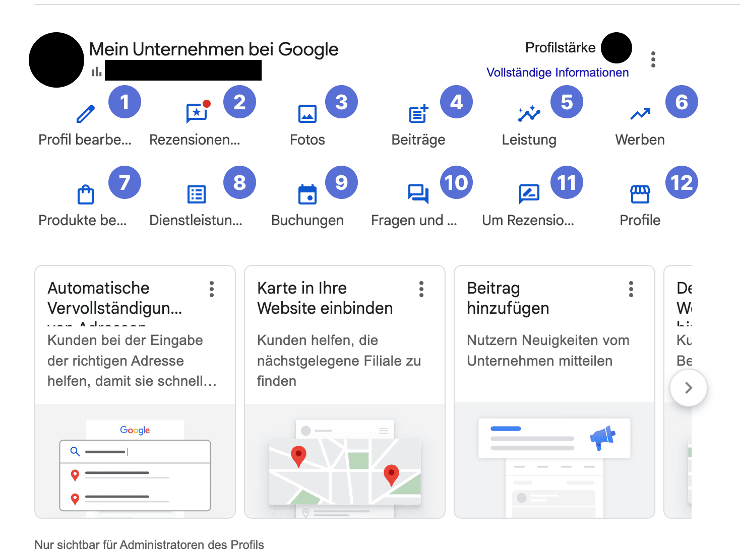 Ansicht des Google-Unternehmensprofils