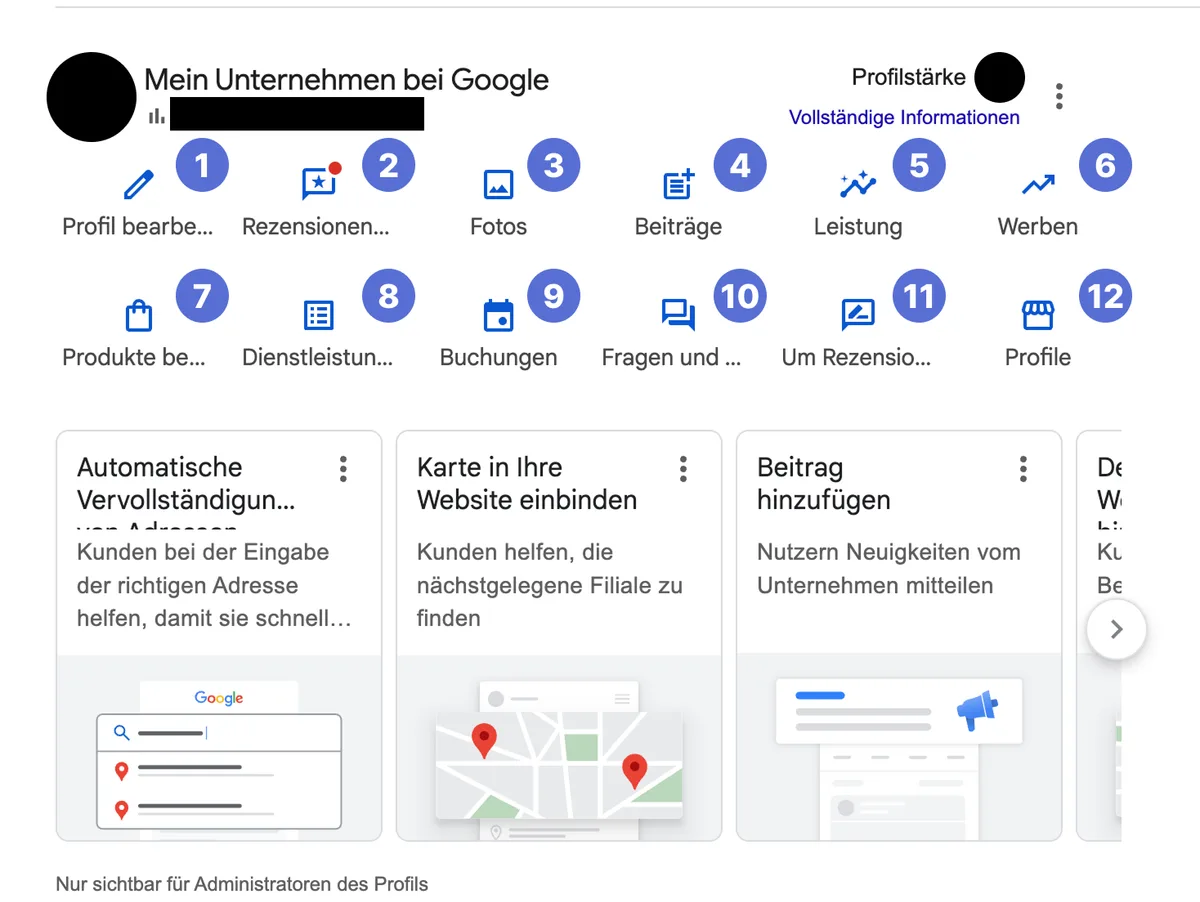 Ansicht des Google-Unternehmensprofils
